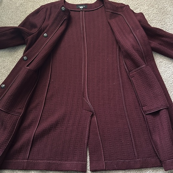 Talbots Long Duster Jacket Coat Crepe Textured Wool Blend Cranberry Size 16 - Picture 10 of 12